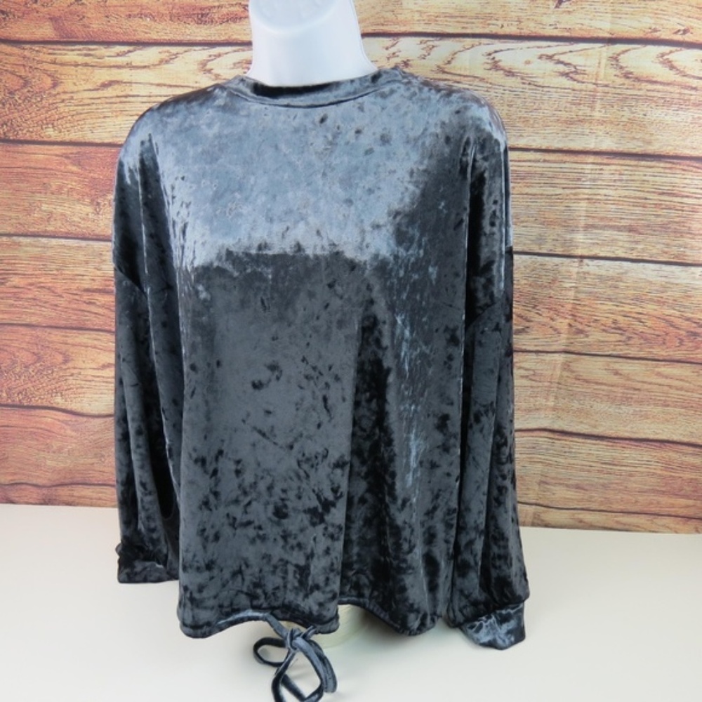 Adrianna Papell Small Gray Velour Long Sleeves Top